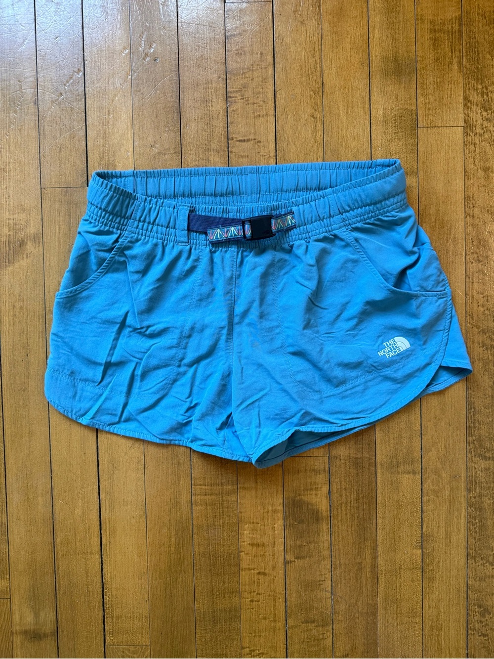 The North Face Women's Light Blue Athletic Shorts (Pathfinder Belted Shorts)